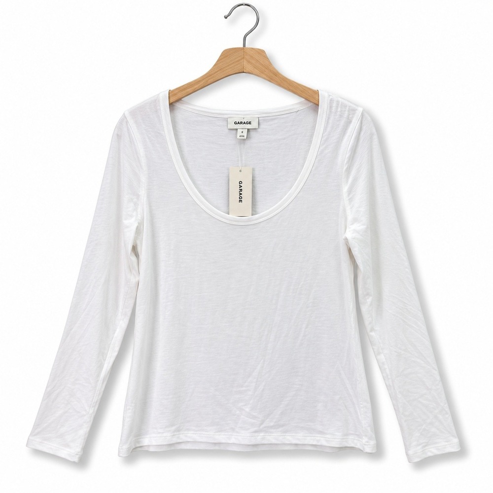 ON 34th Womens Medium Washed White Long Sleeve Ribbed Knit Top Shirt Office New